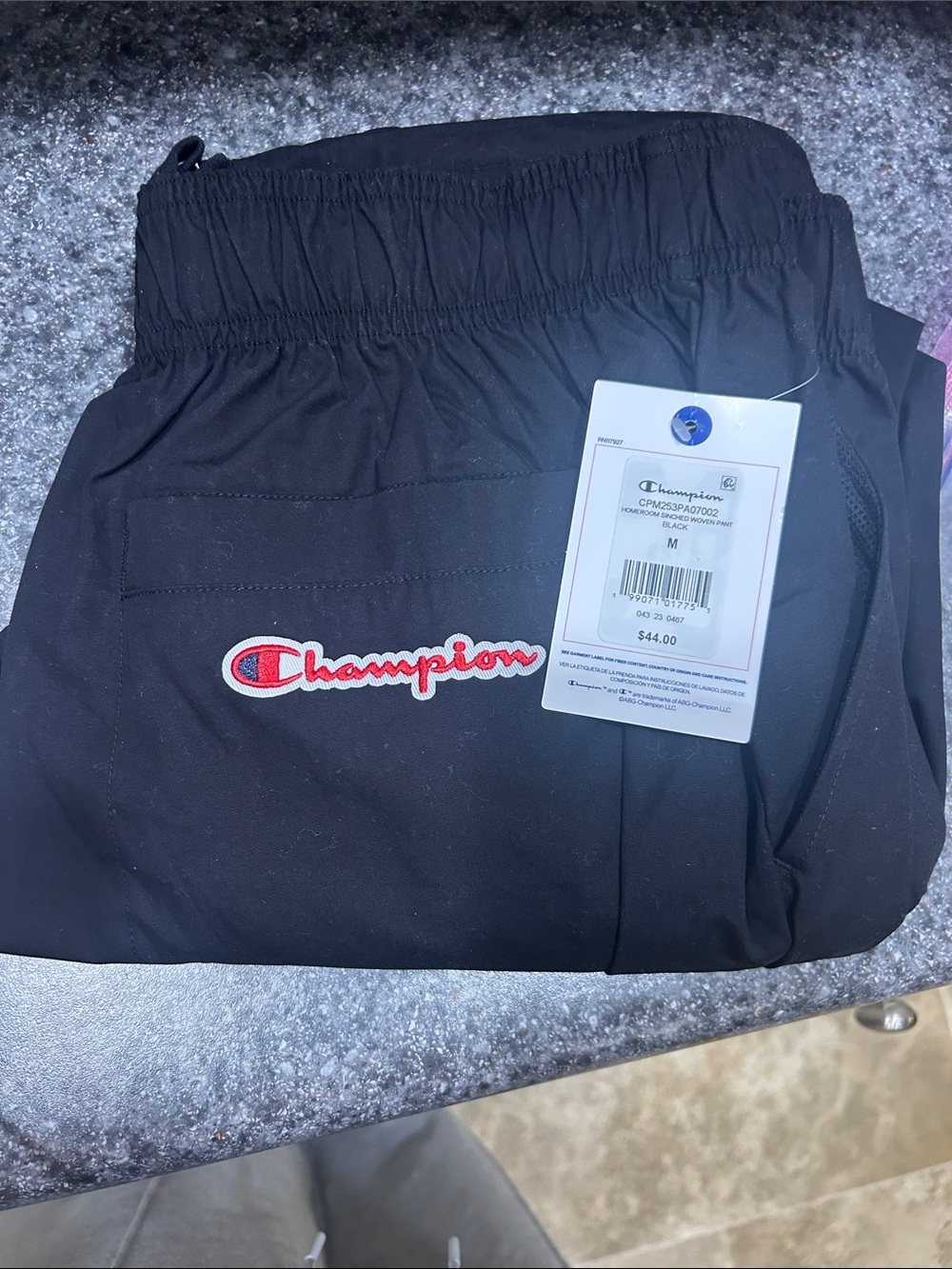 Champion men’s Black Sweatpants with Red & White Logo